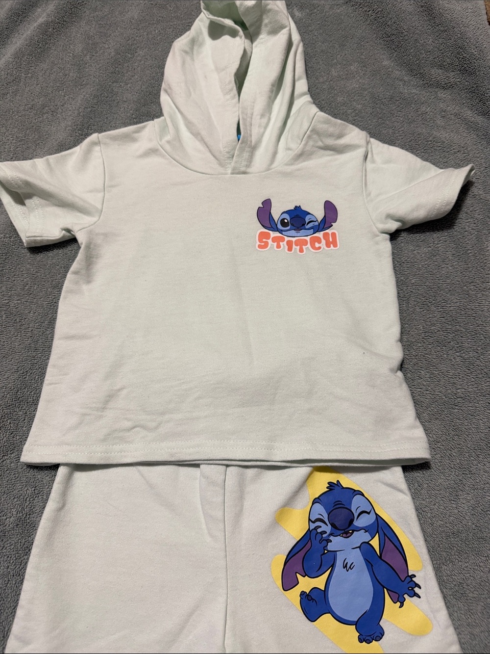 Disney Light Mint Stitch Hooded Tee & Shorts Set